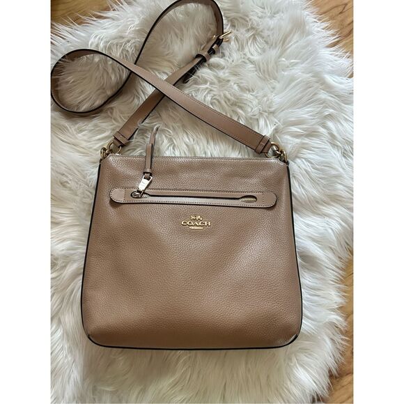 Coach F34823 Pebble Leather Mae Crossbody Bag in tan - Picture 1 of 10
